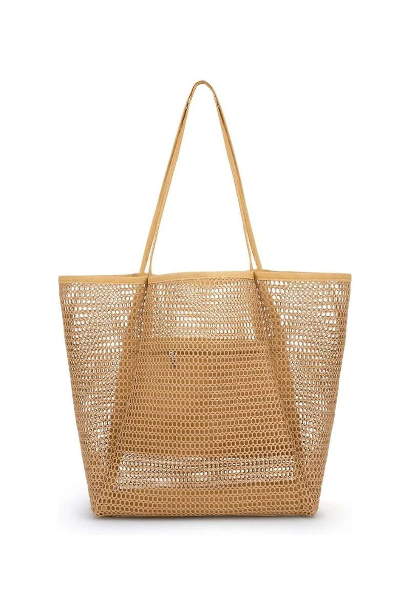 Hálós Strandtáska Oxford szövetből, összecsukható könnyű, nagy kapacitású Barna 37*35*14cm Bonluo