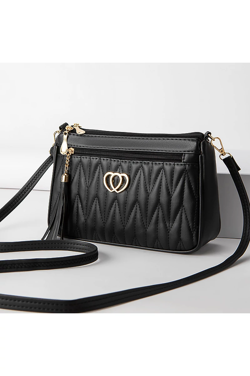 Női Crossbody Táska Ökobőrböl Arany részletekkel karcálló és vízálló Fekete modell 26*16*cm