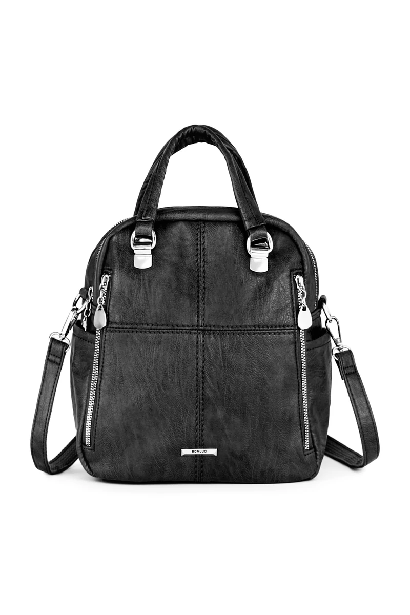 Fekete Női Műbőr Hátizsák/Crossbody Táska (26x24x12cm)