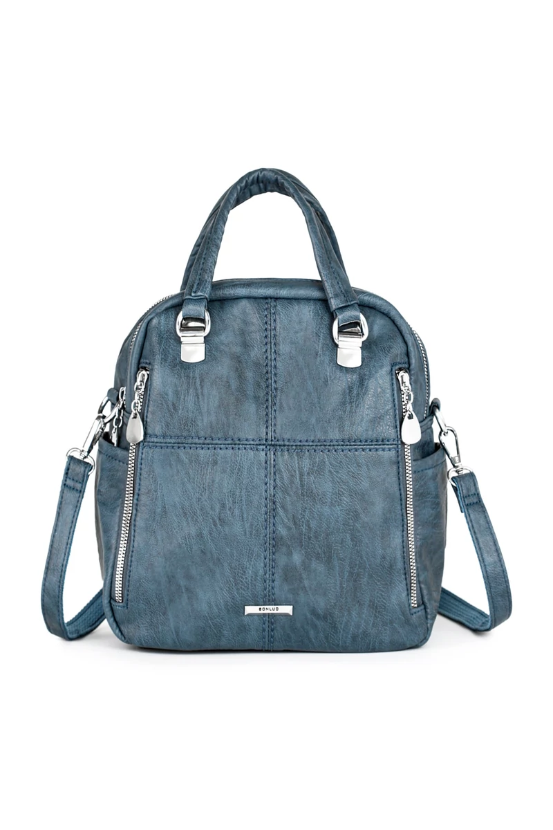 Kék Női Műbőr Hátizsák/Crossbody Táska (26x24x12cm)