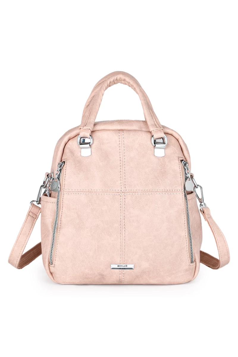 Rózsaszín Női Műbőr Hátizsák/Crossbody Táska (26x24x12cm)