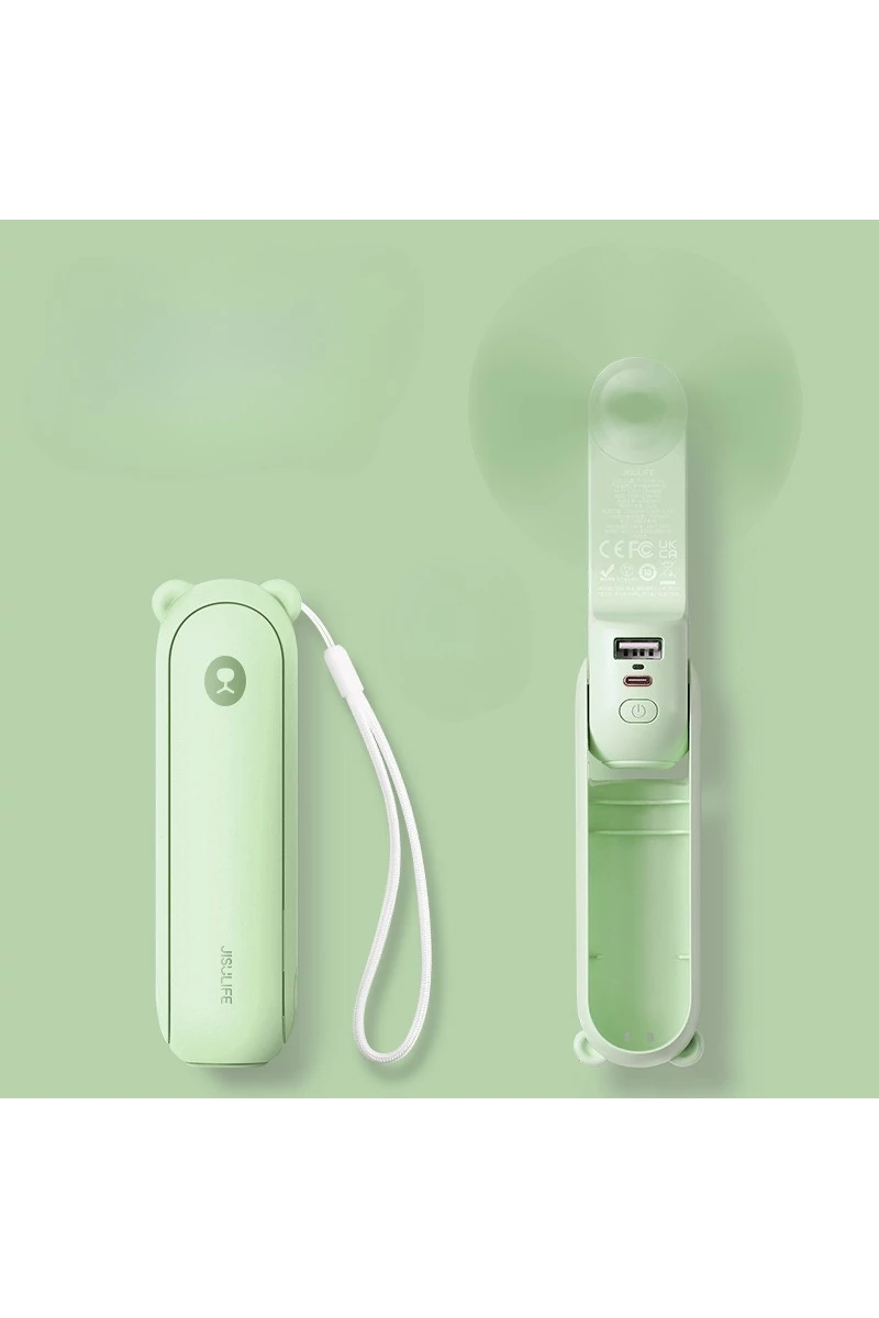 Zöld Hordozható F8X 3 az 1-ben Mini Ventilátor – Összecsukható Kivitel Külső Akkumulátorral és Zseblámpával, 4000 mAh, USB-C