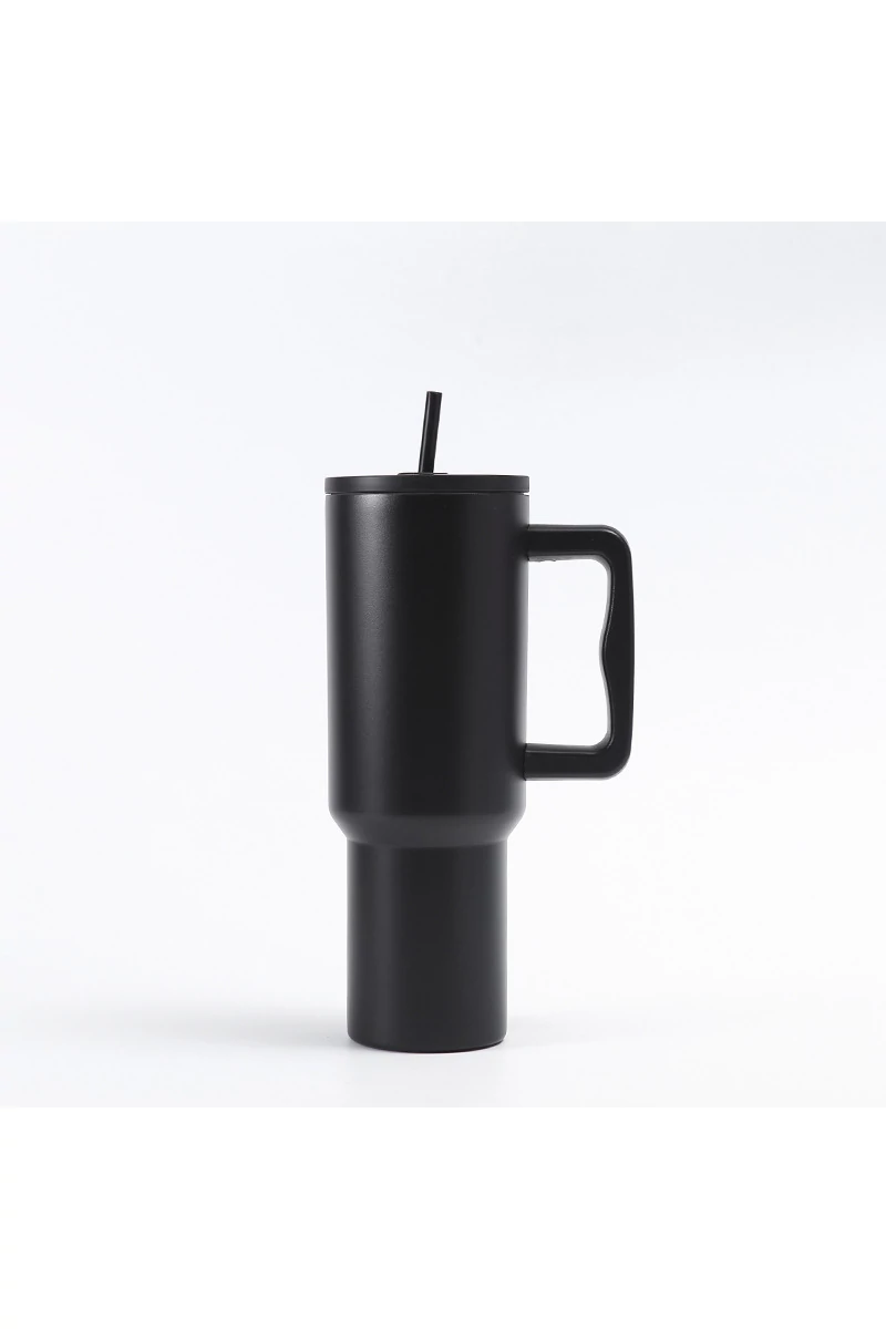 Fekete termoszbögre 1200 ml-es, szívószállal, ergonomikus fogantyúval és gyorszáras tetővel – ideális autóba
