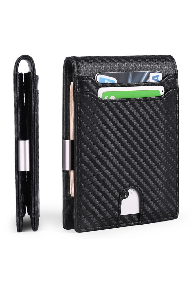 Slim Pénztárca RFID Kompakt Kialakítással, PU bőrből, Bonluo Fekete 12×9×1,5cm