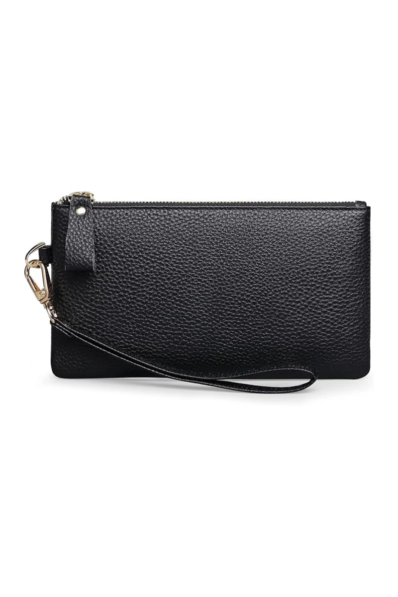 Női Pénztárca Valódi Bőrből, RFID Védelemmel, Elegáns, Fekete Bonluo 11×19cm