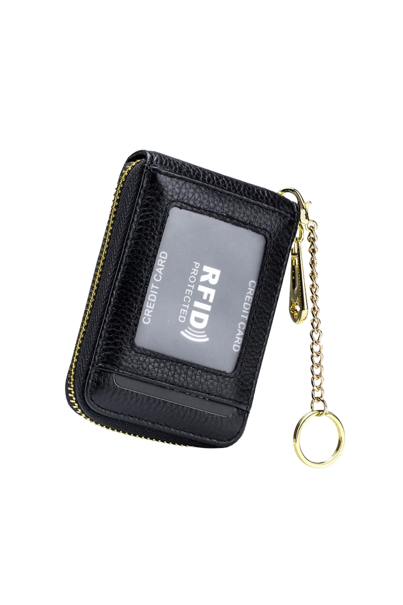 Kártyatartó Valódi Bőrből, RFID Védelemmel, Bonluo Fekete 11×7,5×2,5cm