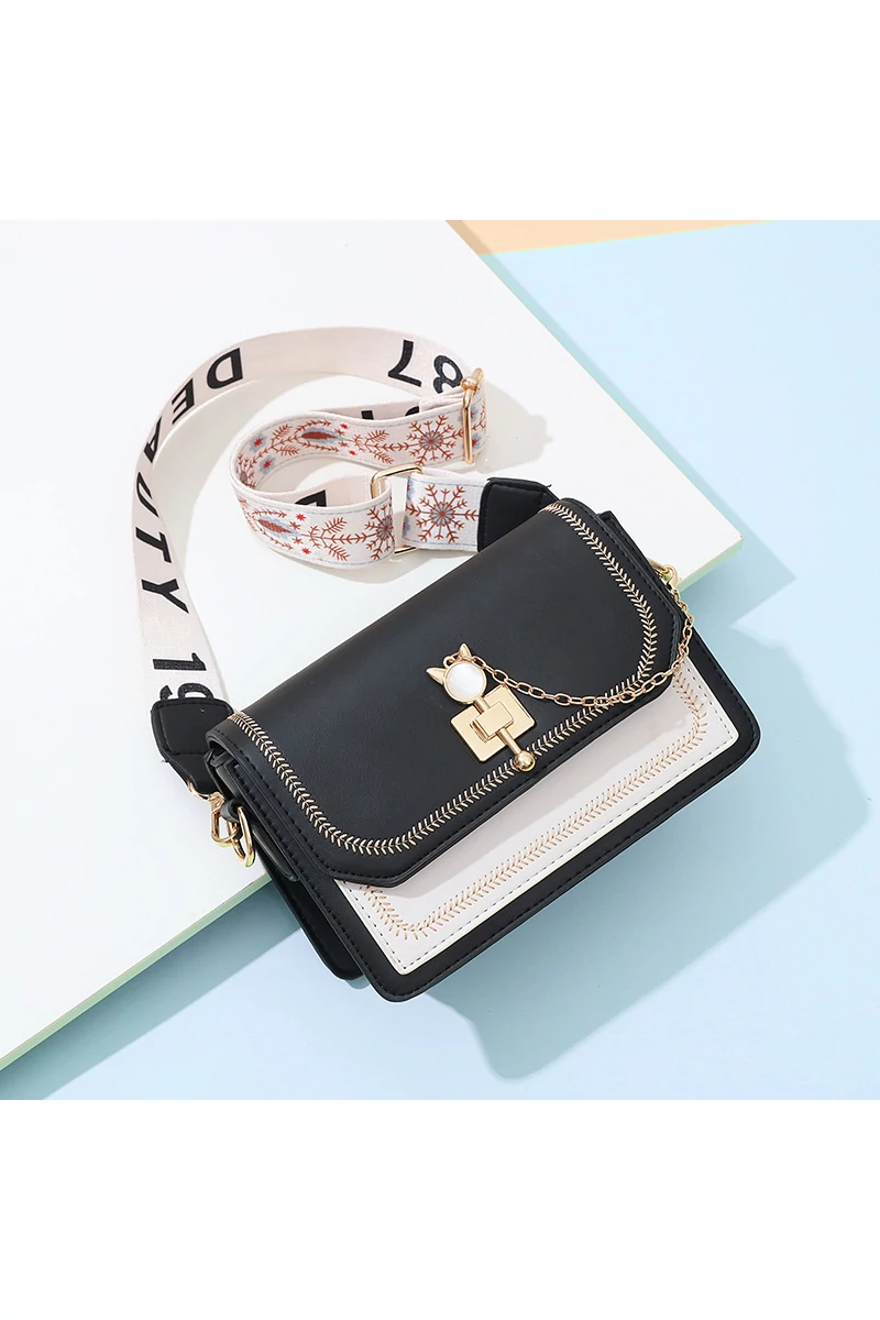 Crossbody Elegáns Táska PU Anyagból, Kétféle Pánttal, Bonluo Fekete 14×21×8cm