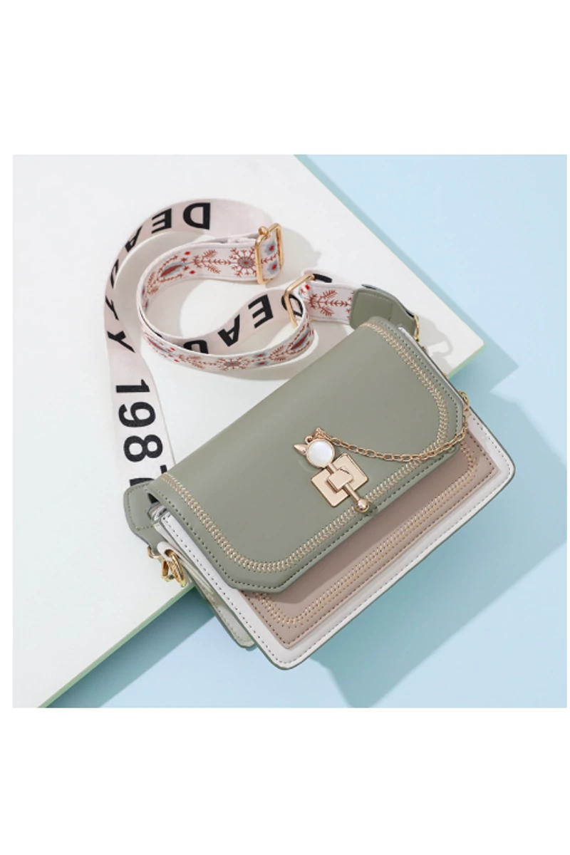Crossbody Elegáns Táska PU Anyagból, Kétféle Pánttal, Bonluo Zöld 14×21×8cm