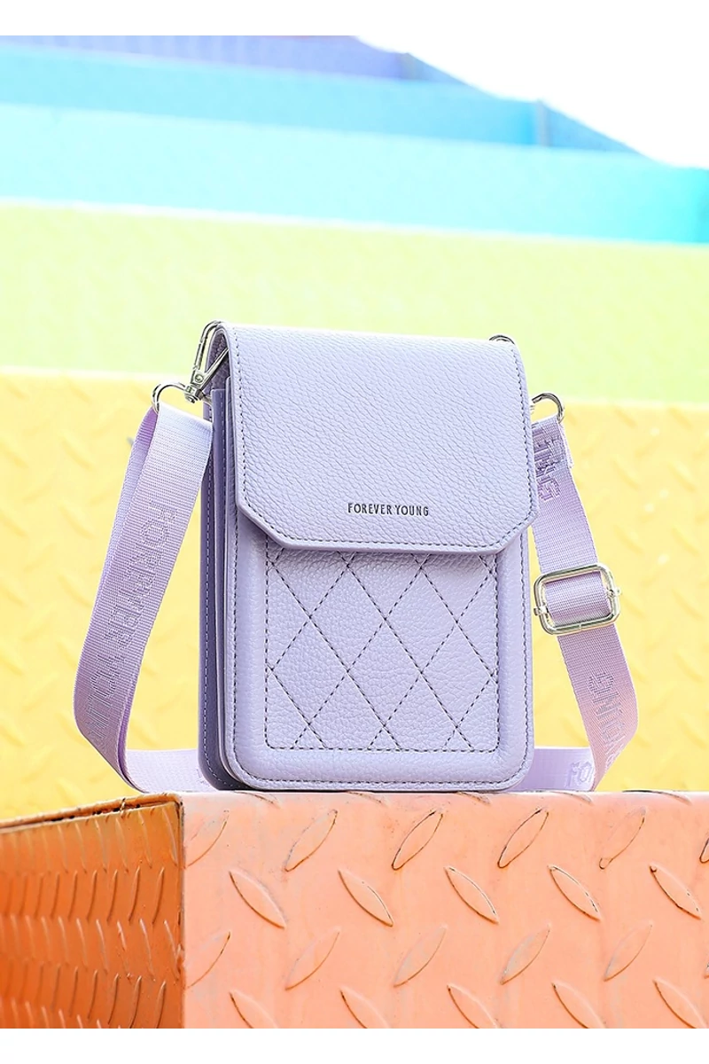 Crossbody Táska Mini, PU Anyagból, Praktikus Kialakítással és Állítható Pánttal, Bonluo Lila 19×12,5×6cm