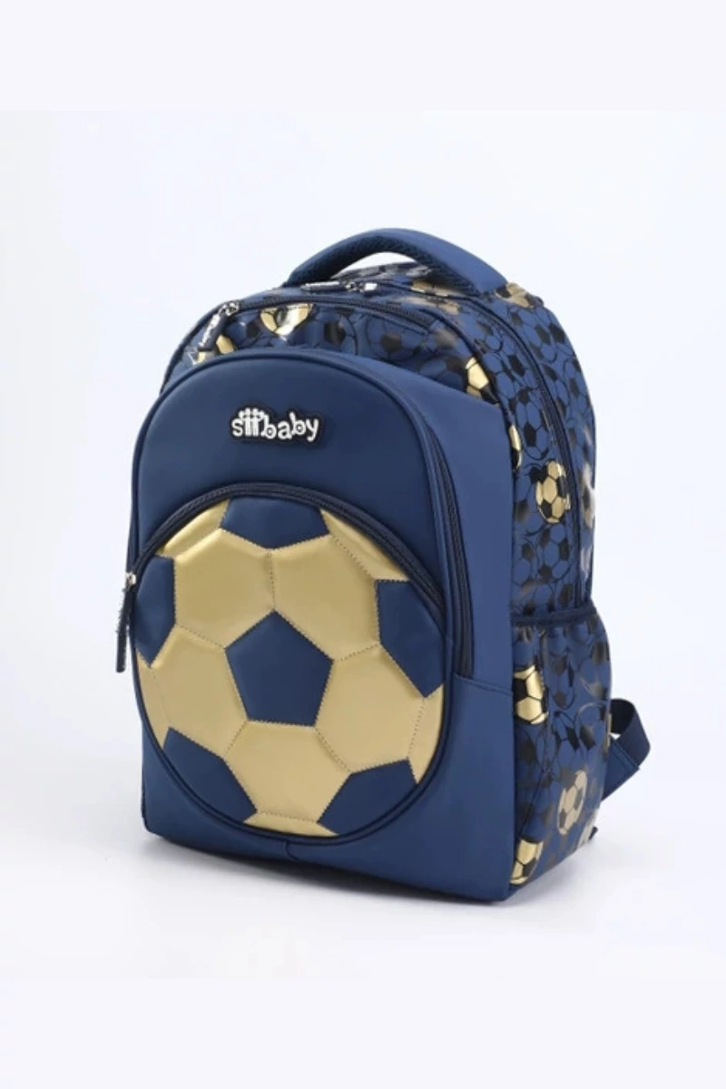 Ergonomikus Hátizsák Gyerekeknek, Futball Dizájnnal, Oxford Szövetből, Bonluo, Sötétkék-Arany 40×29×19cm
