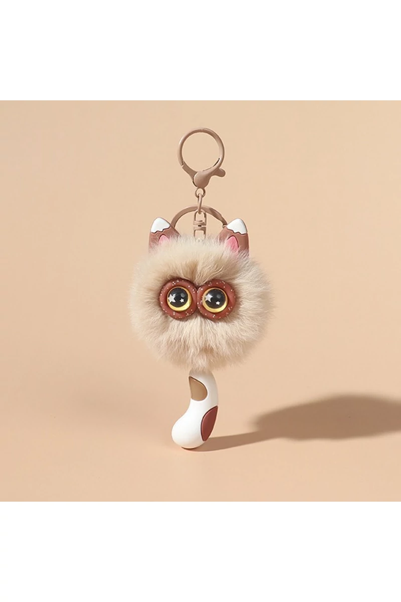 Bonluo Fluffy Cat kulcstartó, bézs, tökéletes kulcsok vagy táskák kiegészítőihez