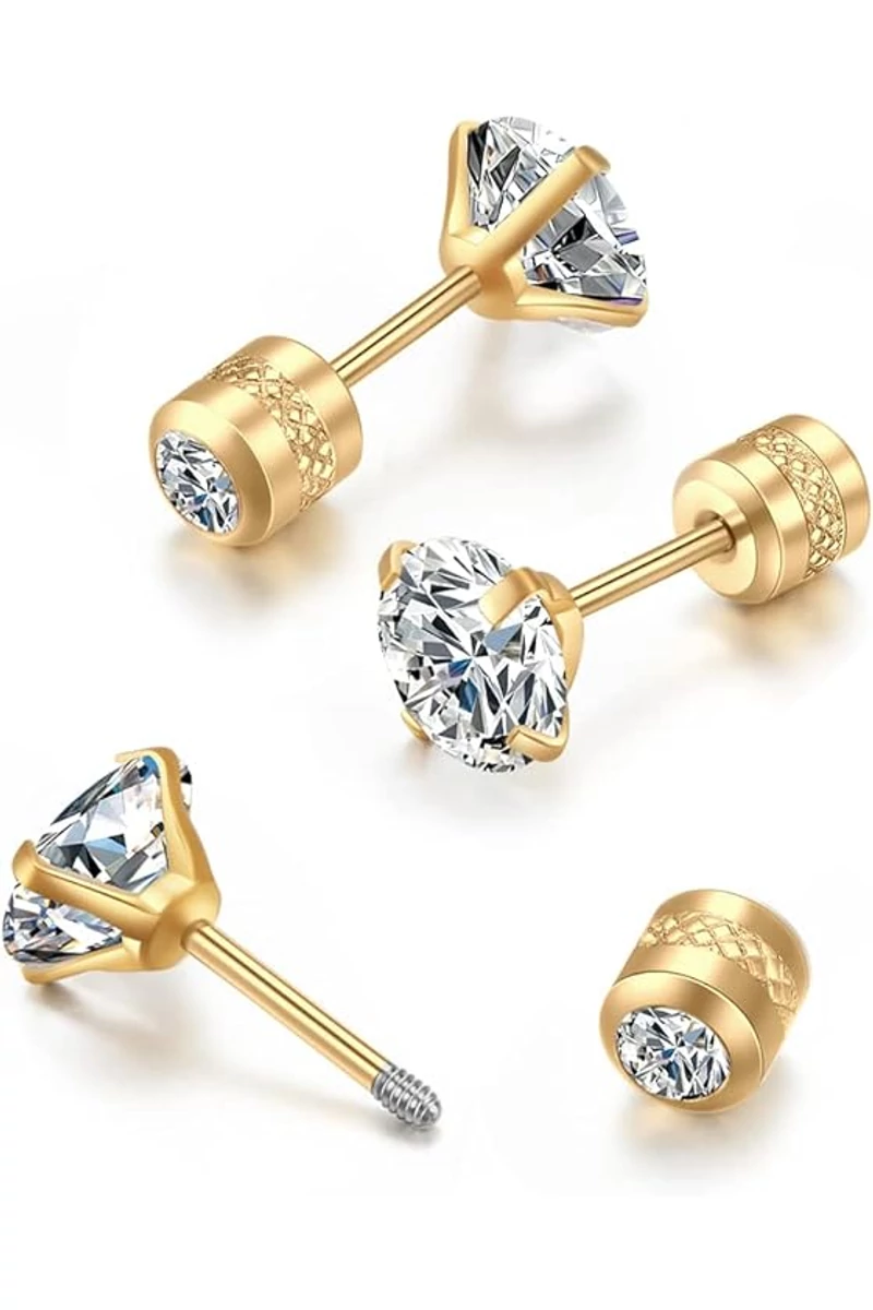 316 literes rozsdamentes acél arany piercing készlet két darabból, biztonságos zárással, mérete 3 mm (2 db) 