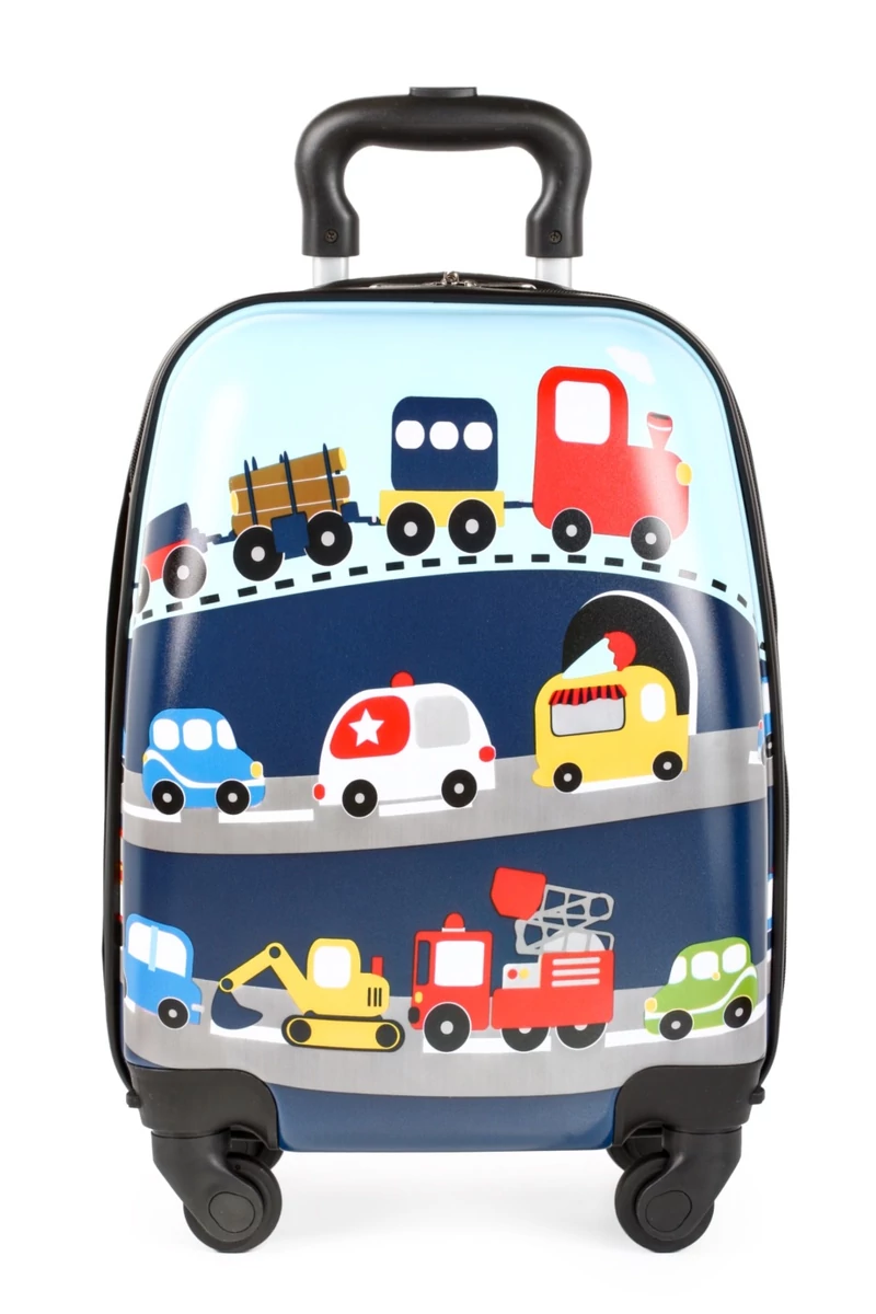 Gyerek Bőrönd Wizz-Air ingyenes kabin méret 40x30x20cm, levehető kerekek kék busz mintás
