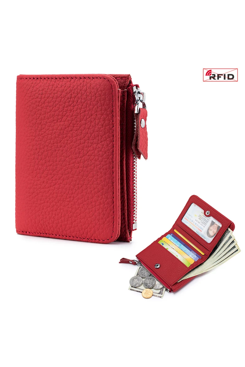 Női mini fekete valódi bőr pénztárca (11*9*2cm)